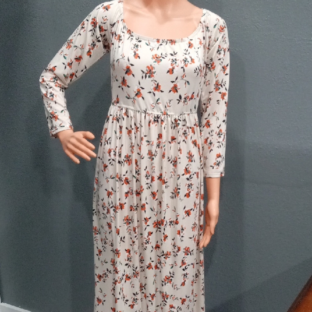 Women's Floral Long Sleeve Off The Shoulder Side Pockets Dress Size 2XL